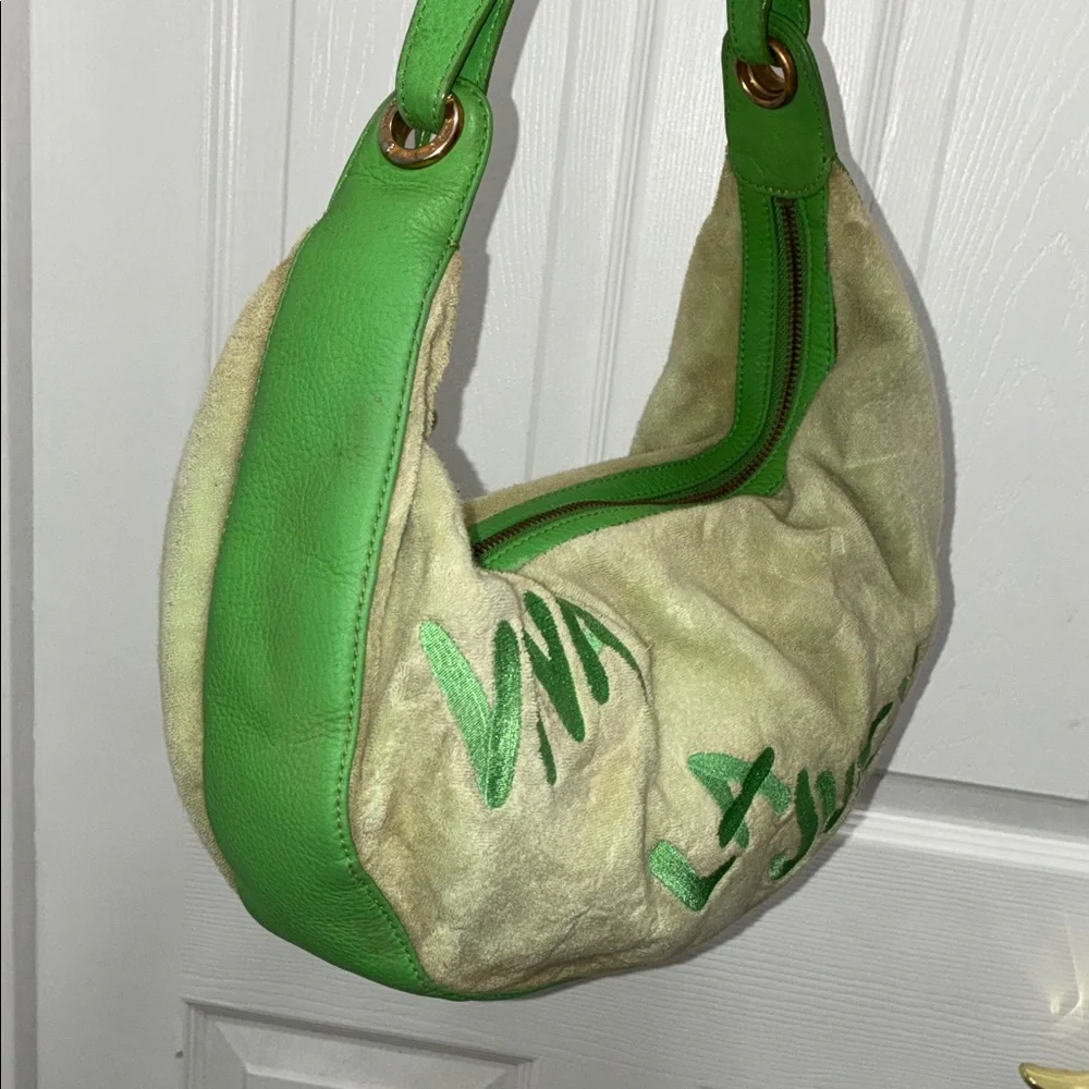 Y2K VINTAGE JUICY COUTURE Viva La Juicy Green VELOUR LEATHER Hobo Bag PURSE